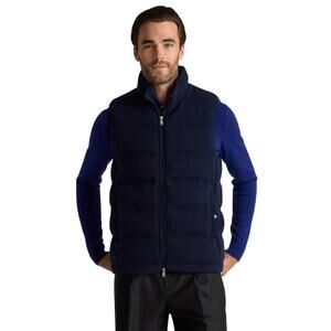 EUC Quince Men’s L Mongolian Cashmere Puffer Vest Jacker True Navy Blue $300